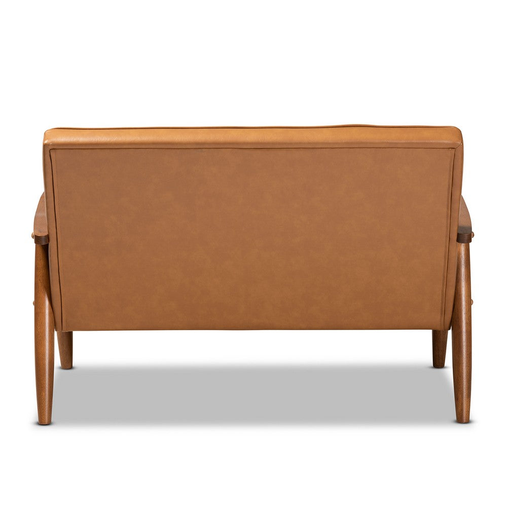 Baxton Studio - Sorrento Loveseat in Tan/walnut brown - BBT8013-Tan Loveseat view 4