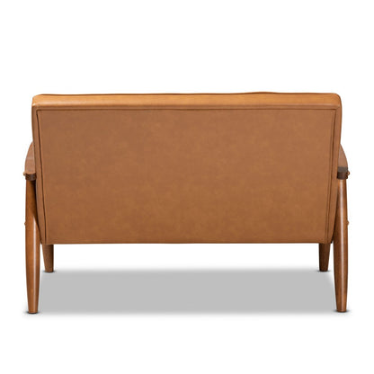 Baxton Studio - Sorrento Loveseat in Tan/walnut brown - BBT8013-Tan Loveseat view 4
