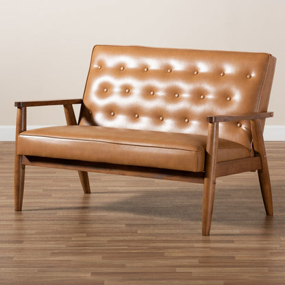 Baxton Studio - Sorrento Loveseat in Tan/walnut brown - BBT8013-Tan Loveseat view 8