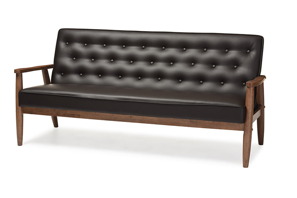 Baxton Studio - Sorrento Sofa in Dark Brown - BBT8013-Brown Sofa view 1