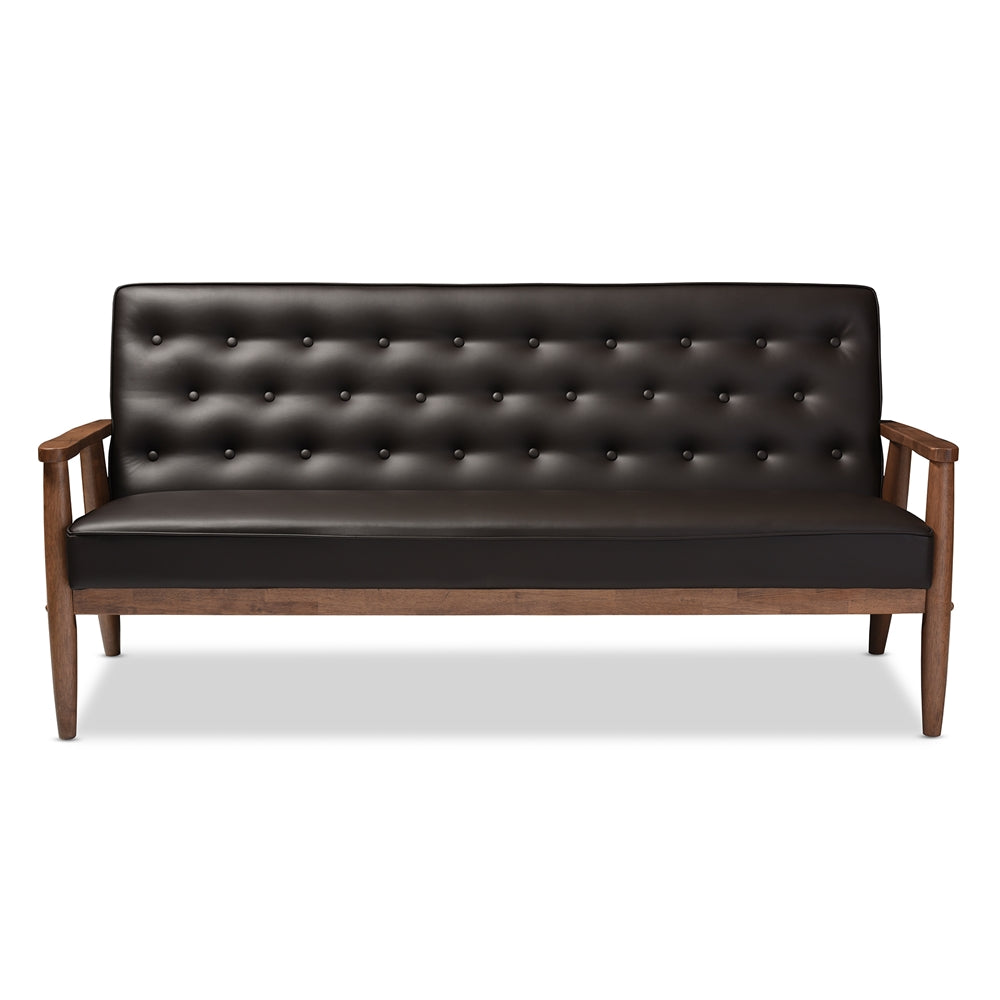 Baxton Studio - Sorrento Sofa in Dark Brown - BBT8013-Brown Sofa view 2