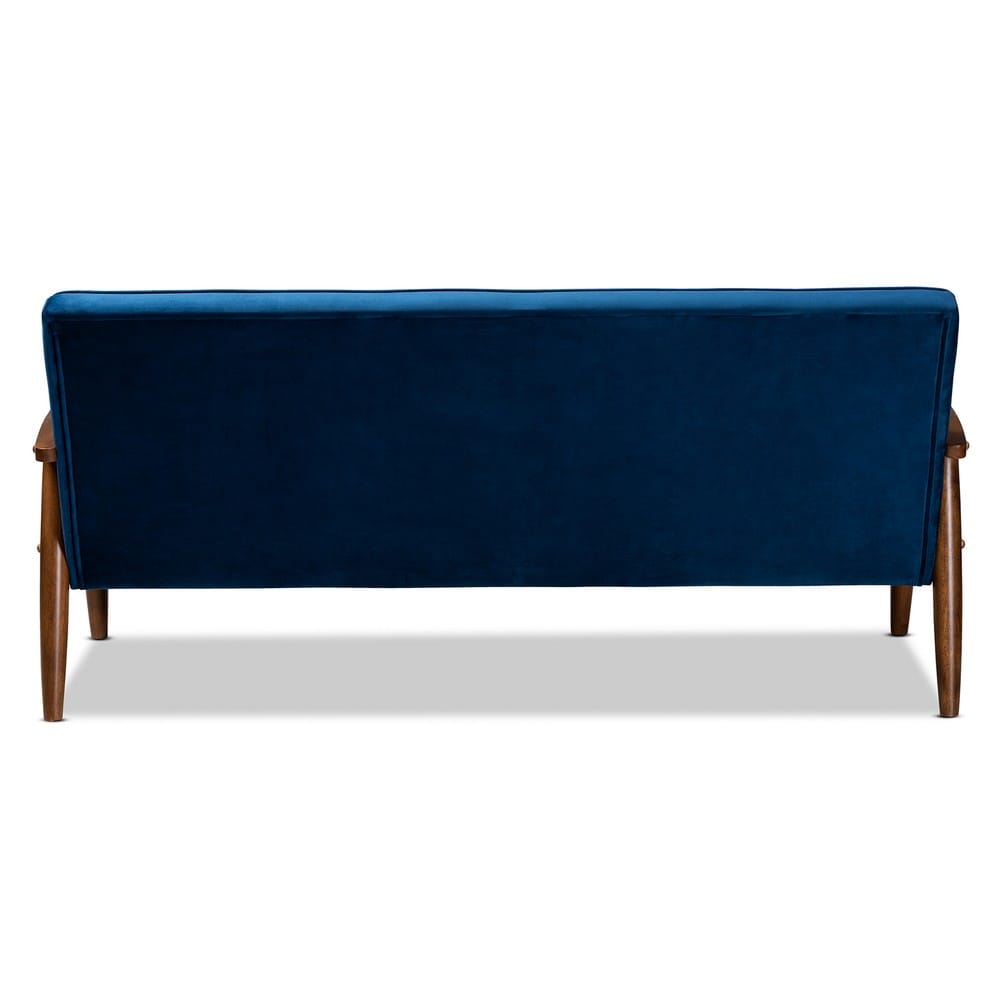 Baxton Studio - Sorrento Sofa in Navy Blue/Brown - BBT8013-Navy Velvet/Walnut-SF view 4