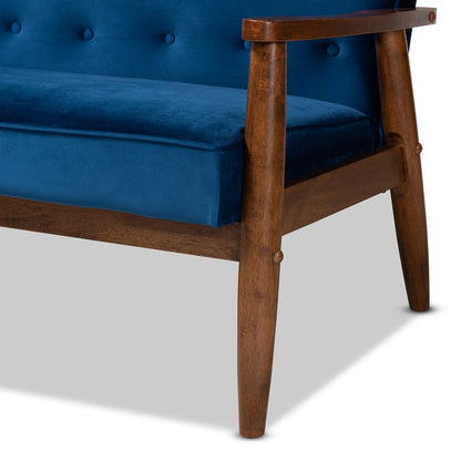 Baxton Studio - Sorrento Sofa in Navy Blue/Brown - BBT8013-Navy Velvet/Walnut-SF view 6