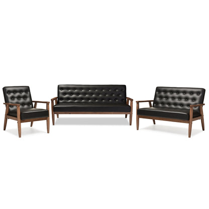 Baxton Studio - Sorrento Sofa Set in Black - BBT8013-Black 3PC Set view 1