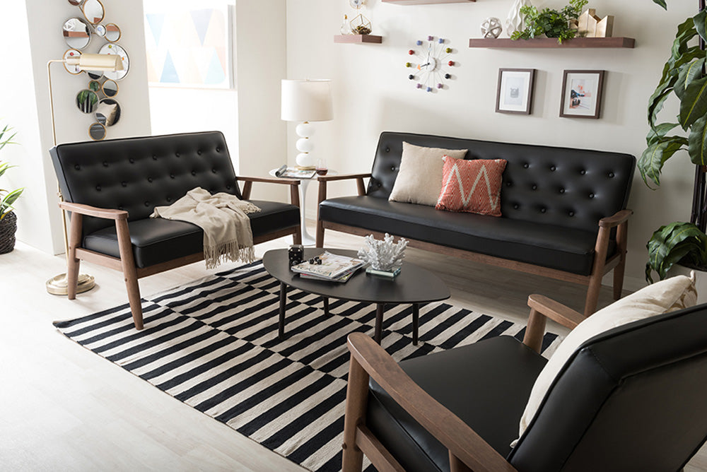 Baxton Studio - Sorrento Sofa Set in Black - BBT8013-Black 3PC Set view 2