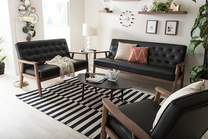 Baxton Studio - Sorrento Sofa Set in Black - BBT8013-Black 3PC Set view 2