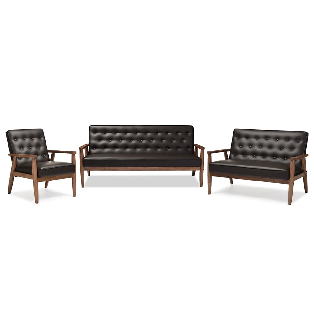Baxton Studio - Sorrento Sofa Set in Dark Brown - BBT8013-Brown 3PC Set view 1