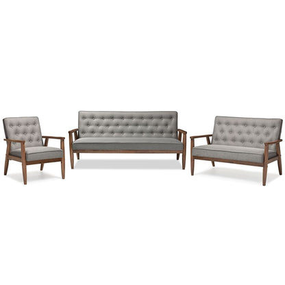 Baxton Studio - Sorrento Sofa Set in Grey - BBT8013-Grey 3PC Set view 1