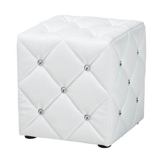 Baxton Studio - Stacey Ottoman in White - 1710-White view 1