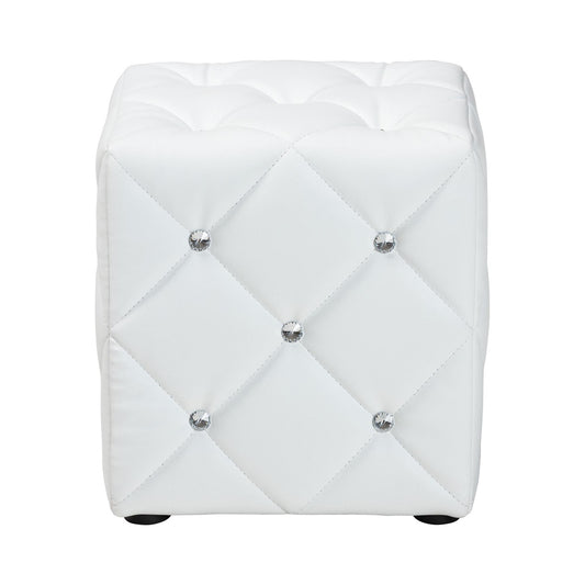 Baxton Studio - Stacey Ottoman in White - 1710-White view 2