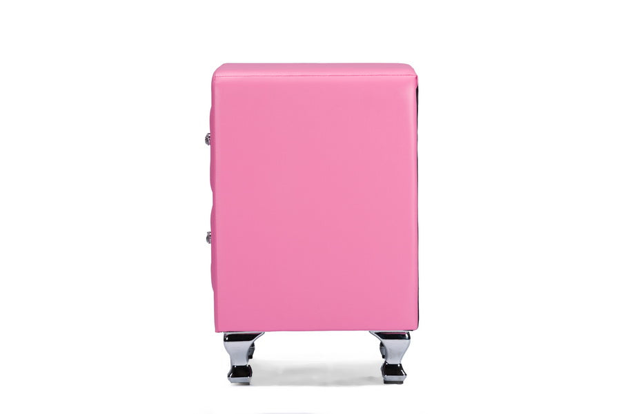 Baxton Studio - Stella Nightstand in Pink - BBT3084-Pink-NS view 3