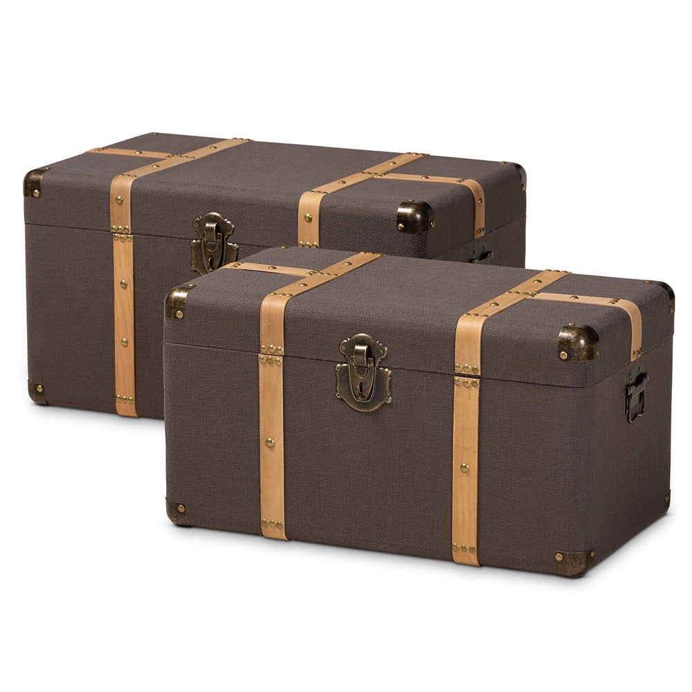 Baxton Studio - Stephen Set of 2 Storage Trunks in Dark Brown/Oak Brown - R87R537-2PC Ottoman Set view 1