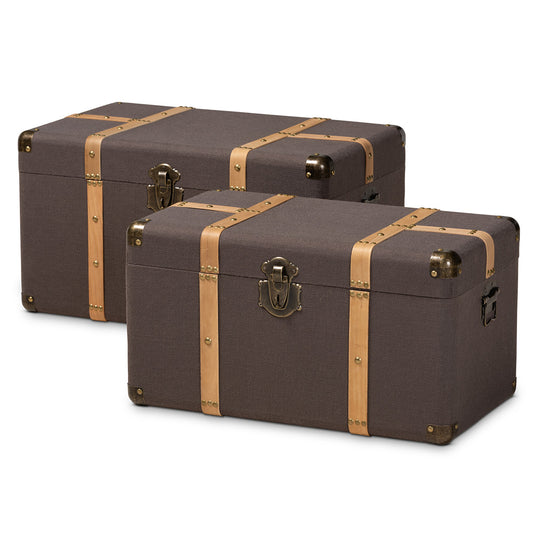 Baxton Studio - Stephen Set of 2 Storage Trunks in Dark Brown/Oak Brown - R87R537-2PC Ottoman Set view 1
