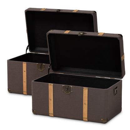 Baxton Studio - Stephen Set of 2 Storage Trunks in Dark Brown/Oak Brown - R87R537-2PC Ottoman Set view 2