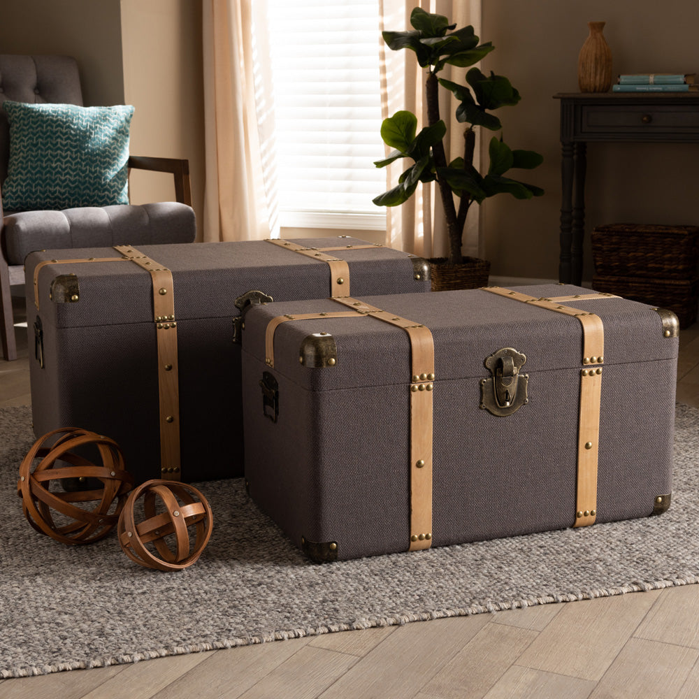 Baxton Studio - Stephen Set of 2 Storage Trunks in Dark Brown/Oak Brown - R87R537-2PC Ottoman Set view 5