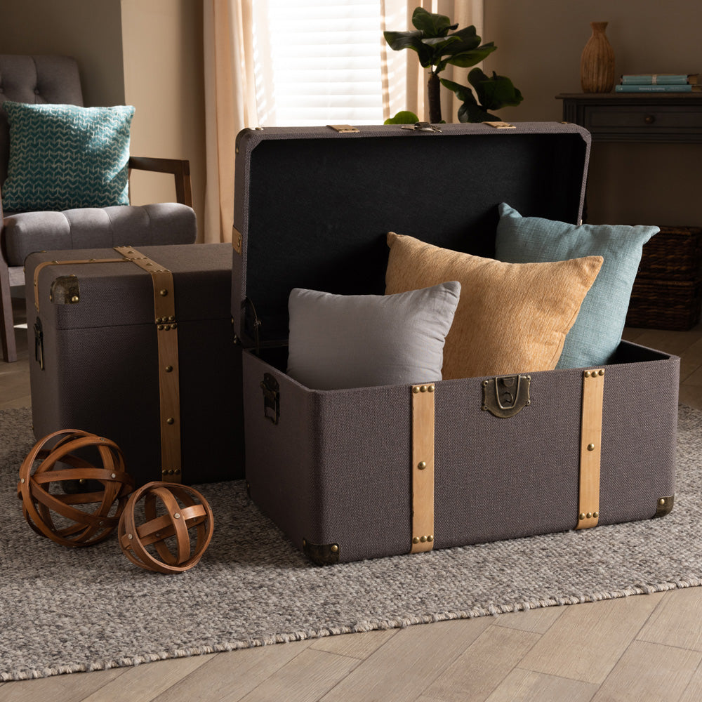 Baxton Studio - Stephen Set of 2 Storage Trunks in Dark Brown/Oak Brown - R87R537-2PC Ottoman Set view 6