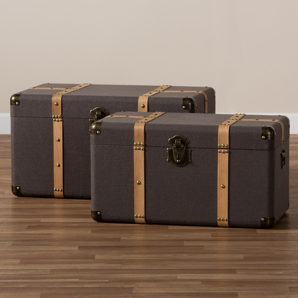 Baxton Studio - Stephen Set of 2 Storage Trunks in Dark Brown/Oak Brown - R87R537-2PC Ottoman Set view 7