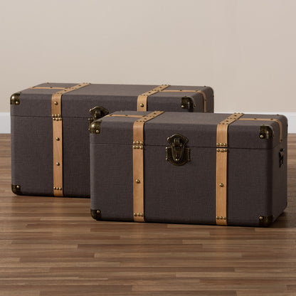 Baxton Studio - Stephen Set of 2 Storage Trunks in Dark Brown/Oak Brown - R87R537-2PC Ottoman Set view 7