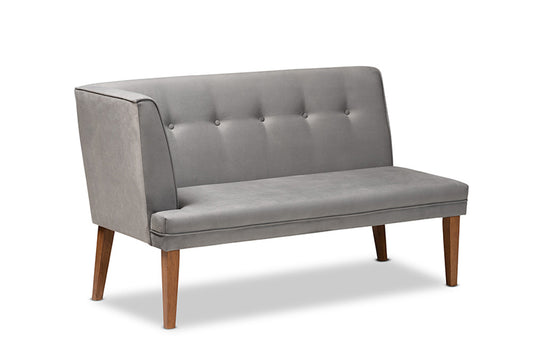 Baxton Studio - Stewart Dining Bench - BBT8062-Grey Velvet/Walnut-5PC Dining Nook Set view 2