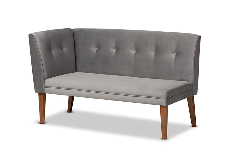 Baxton Studio - Stewart Dining Bench - BBT8062-Grey Velvet/Walnut-5PC Dining Nook Set view 3