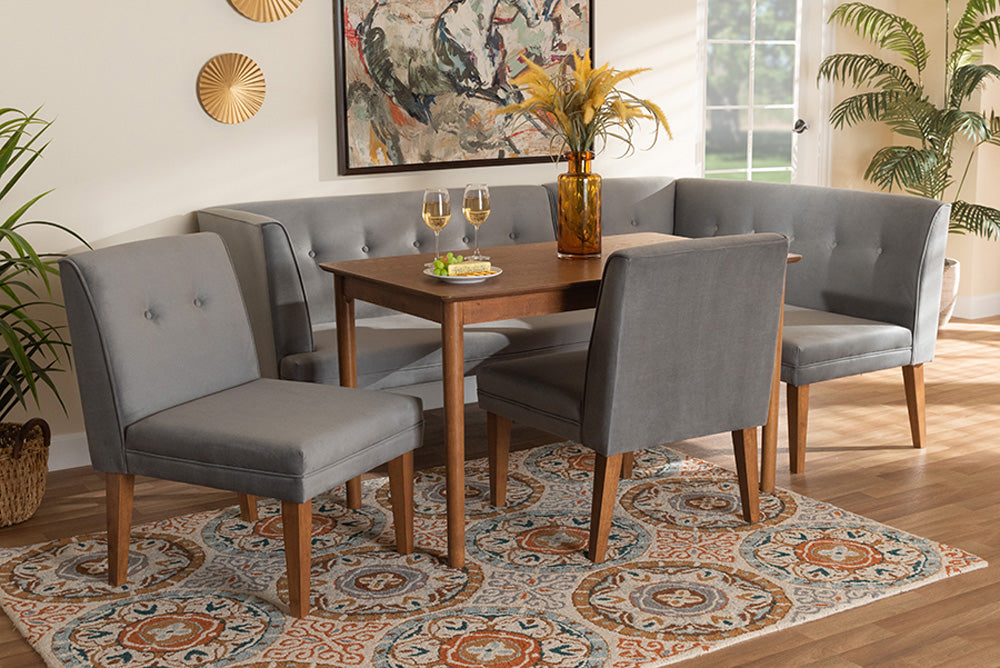 Baxton Studio - Stewart Dining Bench - BBT8062-Grey Velvet/Walnut-5PC Dining Nook Set view 5