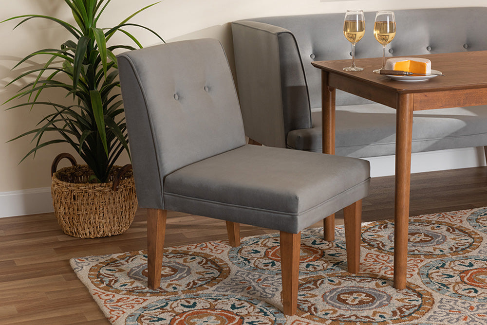 Baxton Studio - Stewart Dining Chair - BBT8062-Grey Velvet/Walnut-CC view 5