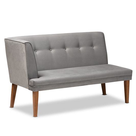 Baxton Studio - Stewart Dining Set in Grey/Walnut Brown - BBT8062-Grey Velvet/Walnut-3PC Dining Nook Set view 2