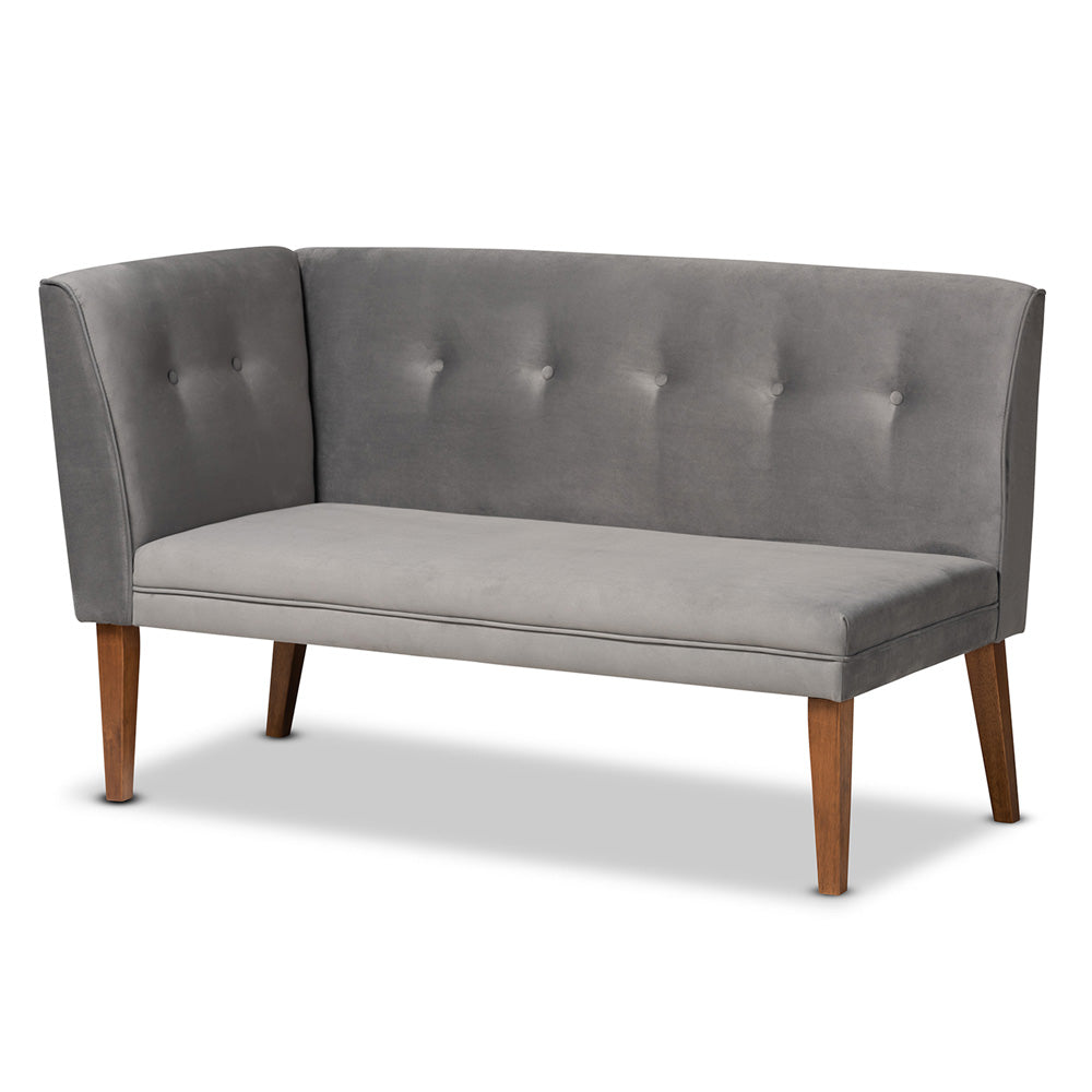 Baxton Studio - Stewart Dining Set in Grey/Walnut Brown - BBT8062-Grey Velvet/Walnut-3PC Dining Nook Set view 3