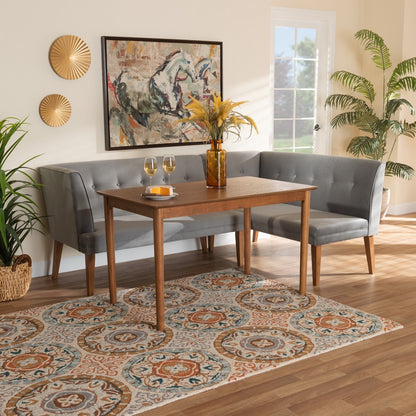 Baxton Studio - Stewart Dining Set in Grey/Walnut Brown - BBT8062-Grey Velvet/Walnut-3PC Dining Nook Set view 9