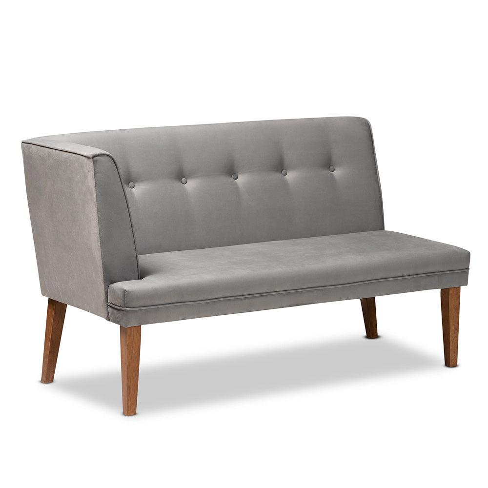 Baxton Studio - Stewart Set of 2 Corner Benches in Grey/Walnut Brown - BBT8062-Grey Velvet/Walnut-2PC SF Bench view 2