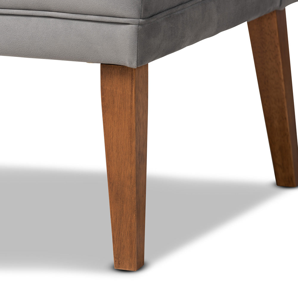 Baxton Studio - Stewart Set of 2 Corner Benches in Grey/Walnut Brown - BBT8062-Grey Velvet/Walnut-2PC SF Bench view 5