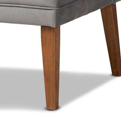 Baxton Studio - Stewart Set of 2 Corner Benches in Grey/Walnut Brown - BBT8062-Grey Velvet/Walnut-2PC SF Bench view 5