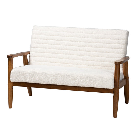Baxton Studio - Stratton Loveseat in White/Walnut Brown - BBT8013.16-Maya-Cream/Walnut-LS view 1