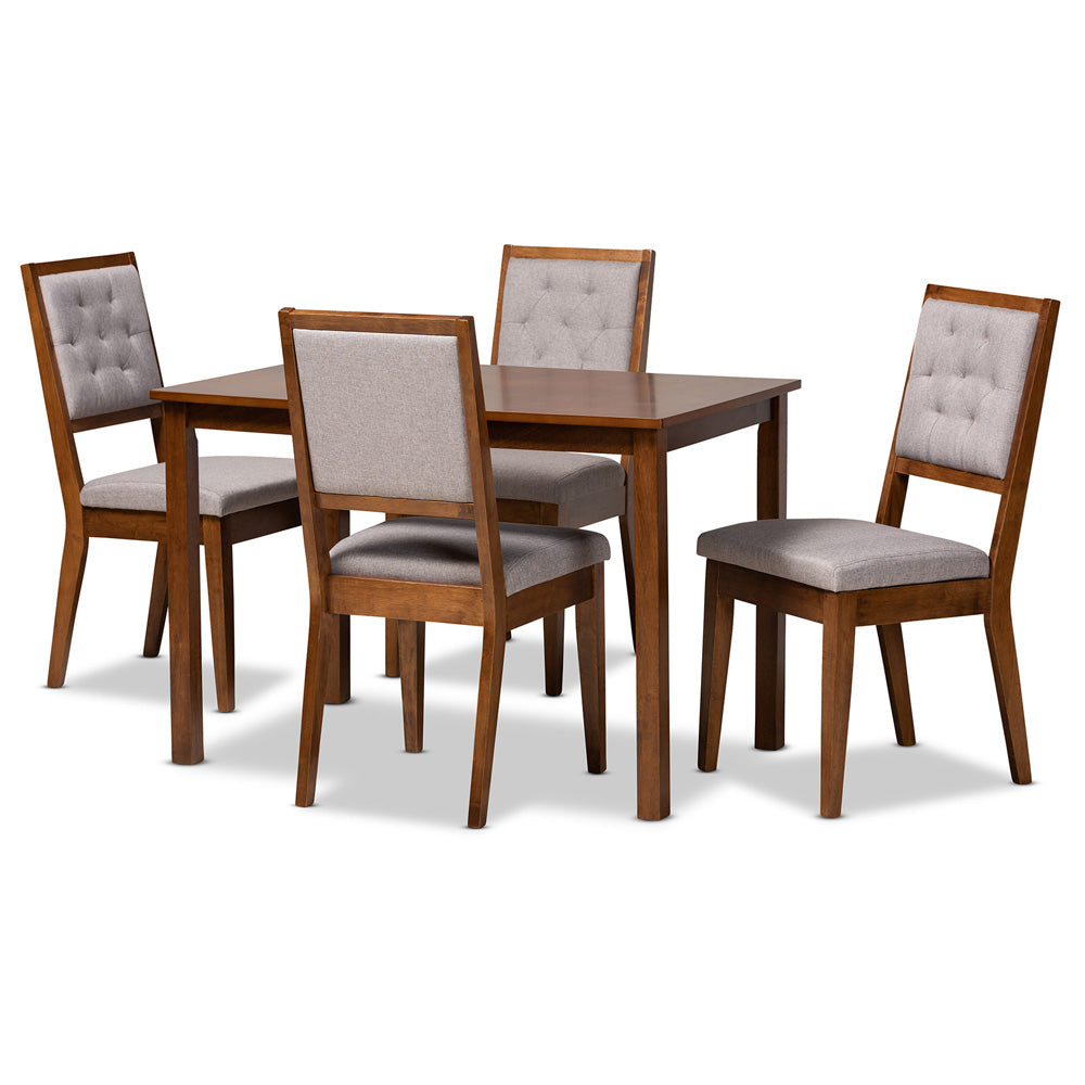 Baxton Studio - Suvi Dining Set in Grey/Walnut Brown - Suvi-Grey/Walnut-5PC Dining Set view 1