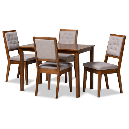 Baxton Studio - Suvi Dining Set in Grey/Walnut Brown - Suvi-Grey/Walnut-5PC Dining Set view 1