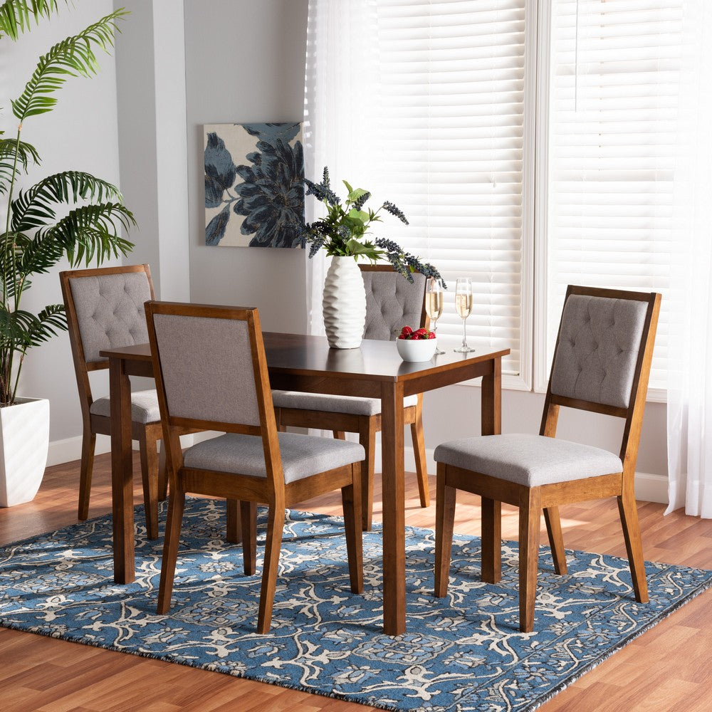 Baxton Studio - Suvi Dining Set in Grey/Walnut Brown - Suvi-Grey/Walnut-5PC Dining Set view 8