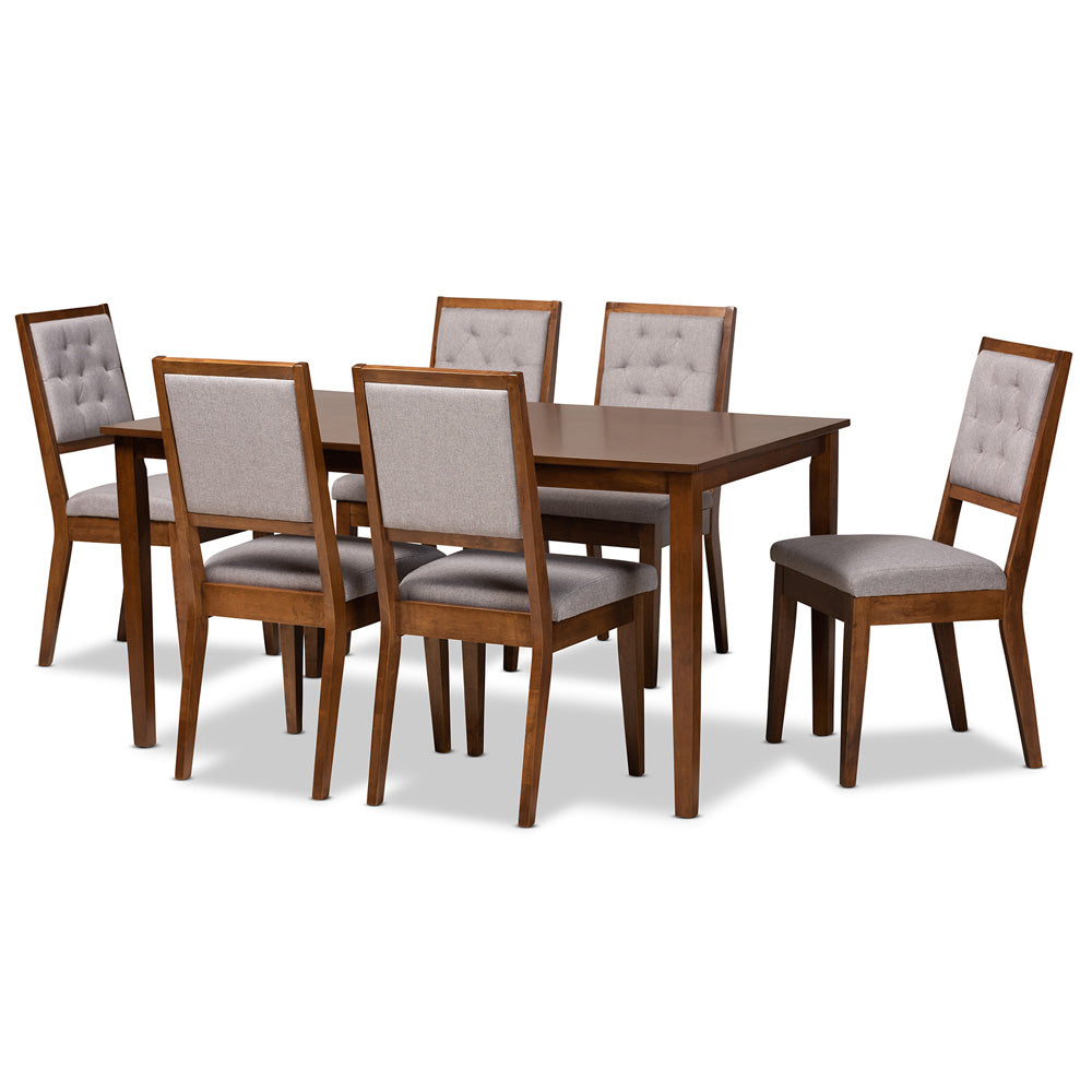 Baxton Studio - Suvi Dining Set in Grey/Walnut Brown - Suvi-Grey/Walnut-7PC Dining Set view 1
