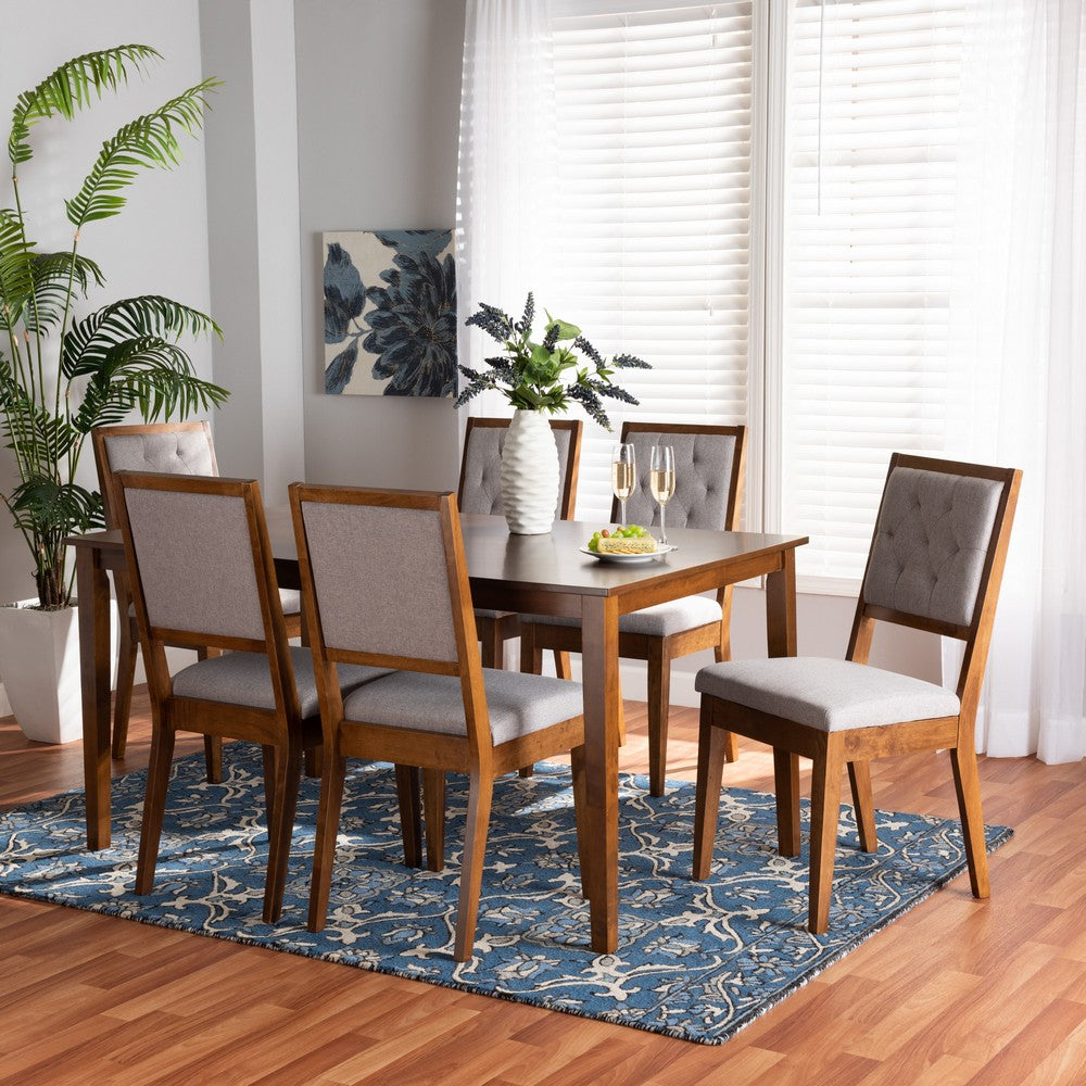 Baxton Studio - Suvi Dining Set in Grey/Walnut Brown - Suvi-Grey/Walnut-7PC Dining Set view 8