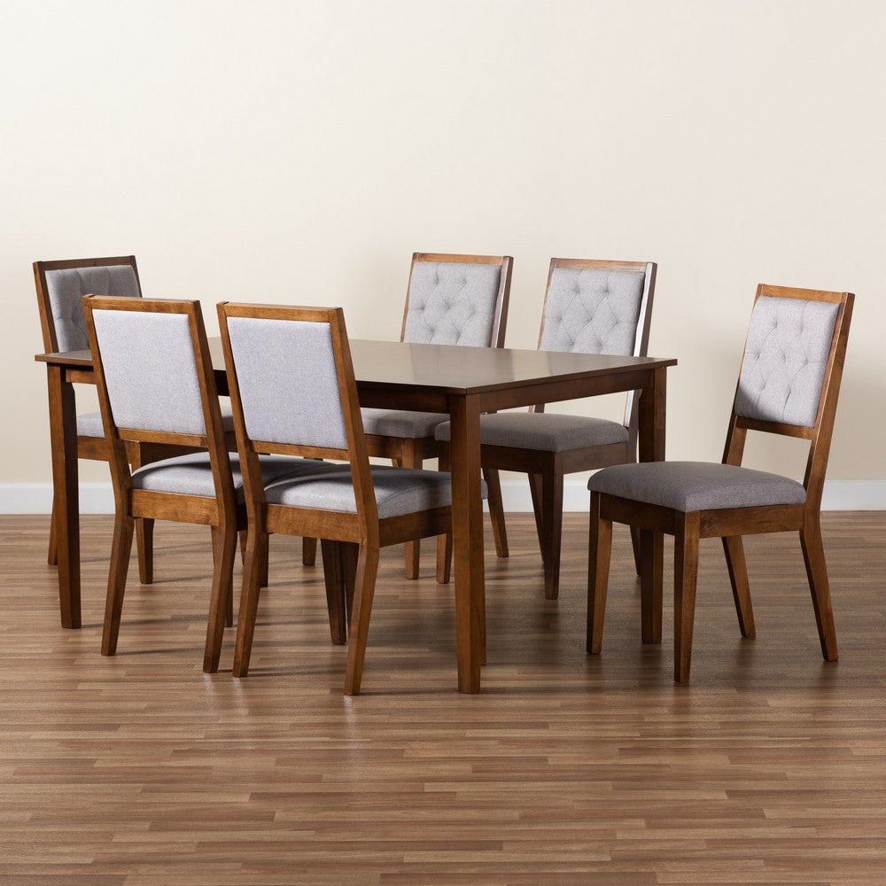 Baxton Studio - Suvi Dining Set in Grey/Walnut Brown - Suvi-Grey/Walnut-7PC Dining Set view 9