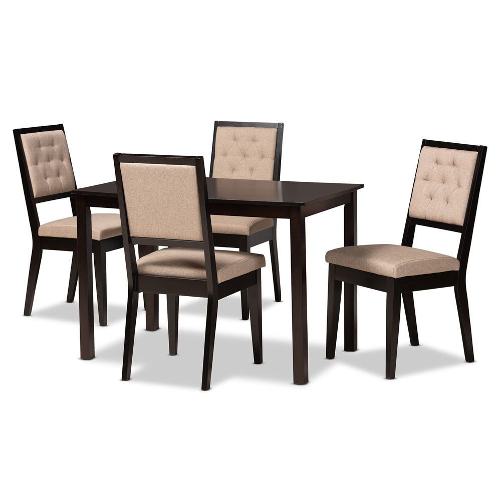 Baxton Studio - Suvi Dining Set in Sand/Dark Brown - Suvi-Sand/Dark Brown-5PC Dining Set view 1