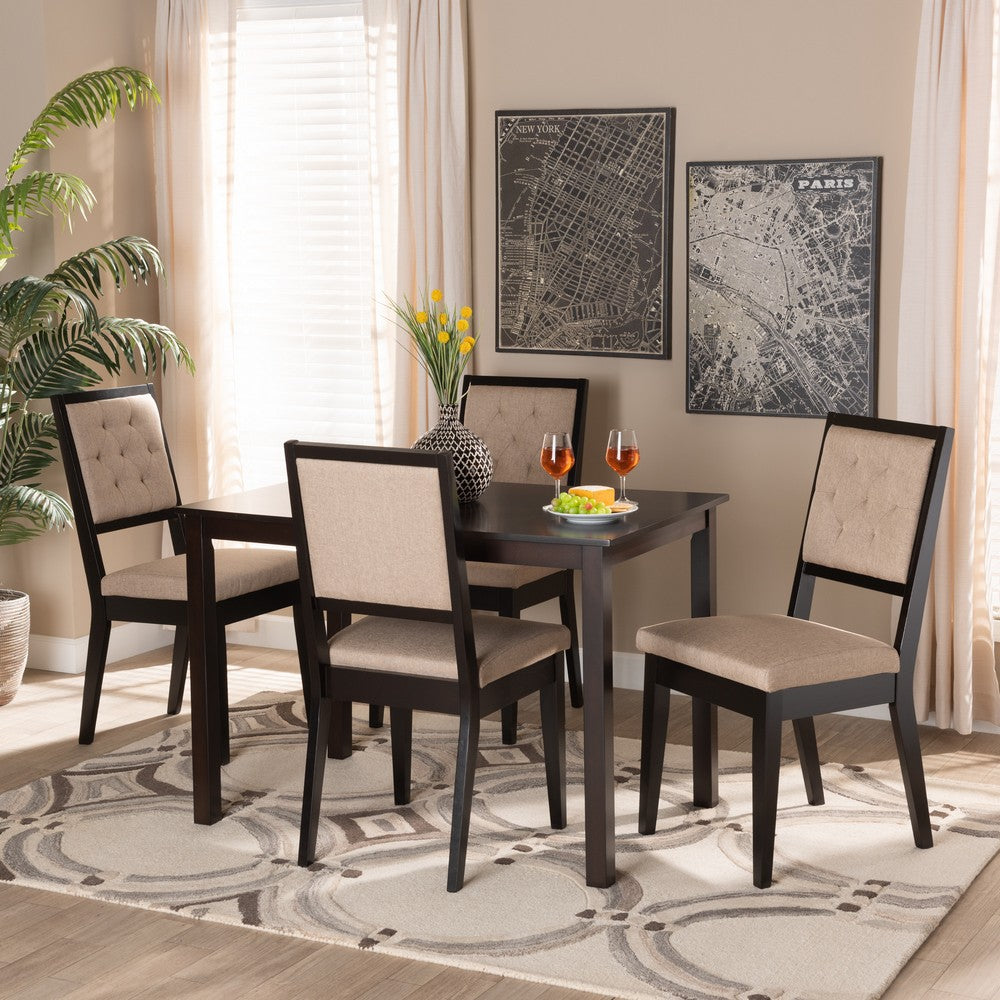 Baxton Studio - Suvi Dining Set in Sand/Dark Brown - Suvi-Sand/Dark Brown-5PC Dining Set view 8