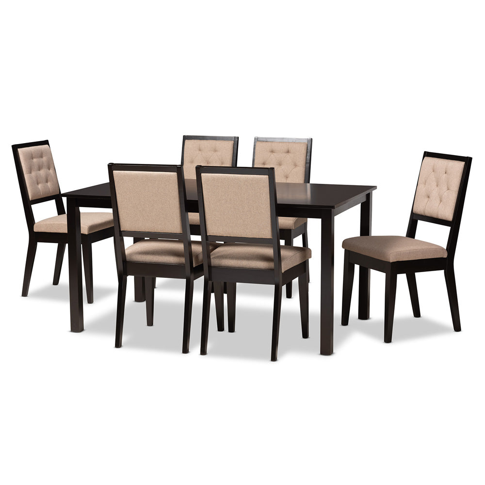 Baxton Studio - Suvi Dining Set in Sand/Dark Brown - Suvi-Sand/Dark Brown-7PC Dining Set view 1