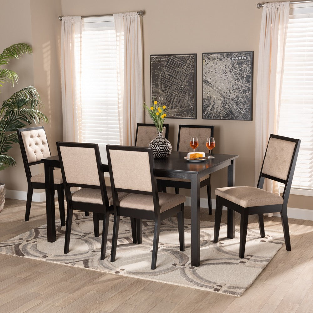 Baxton Studio - Suvi Dining Set in Sand/Dark Brown - Suvi-Sand/Dark Brown-7PC Dining Set view 8