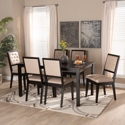 Baxton Studio - Suvi Dining Set in Sand/Dark Brown - Suvi-Sand/Dark Brown-7PC Dining Set view 8