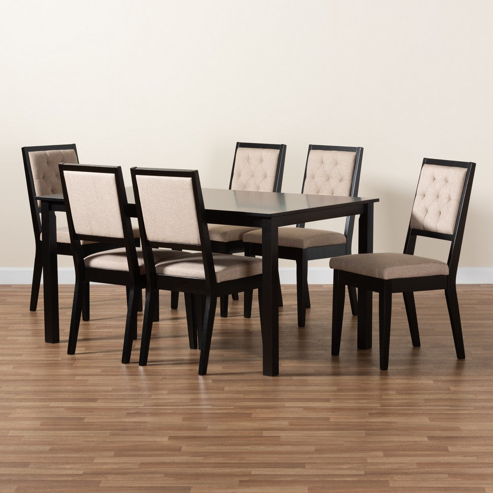 Baxton Studio - Suvi Dining Set in Sand/Dark Brown - Suvi-Sand/Dark Brown-7PC Dining Set view 9