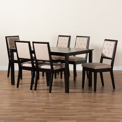 Baxton Studio - Suvi Dining Set in Sand/Dark Brown - Suvi-Sand/Dark Brown-7PC Dining Set view 9
