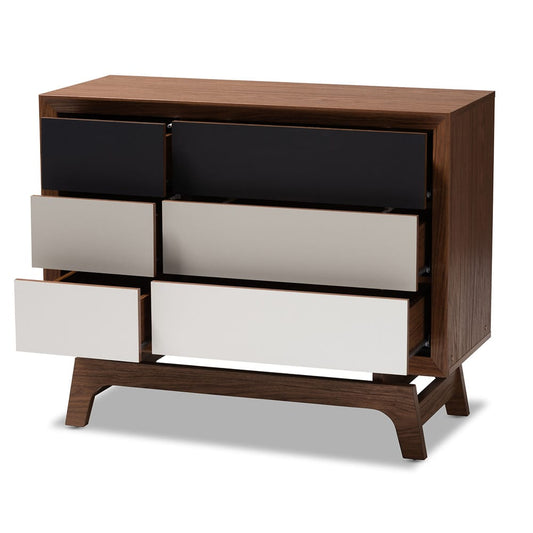 Baxton Studio - Svante Chest in Walnut/White/Gray - WI1704-Walnut/White/Grey-6DW-Chest view 2