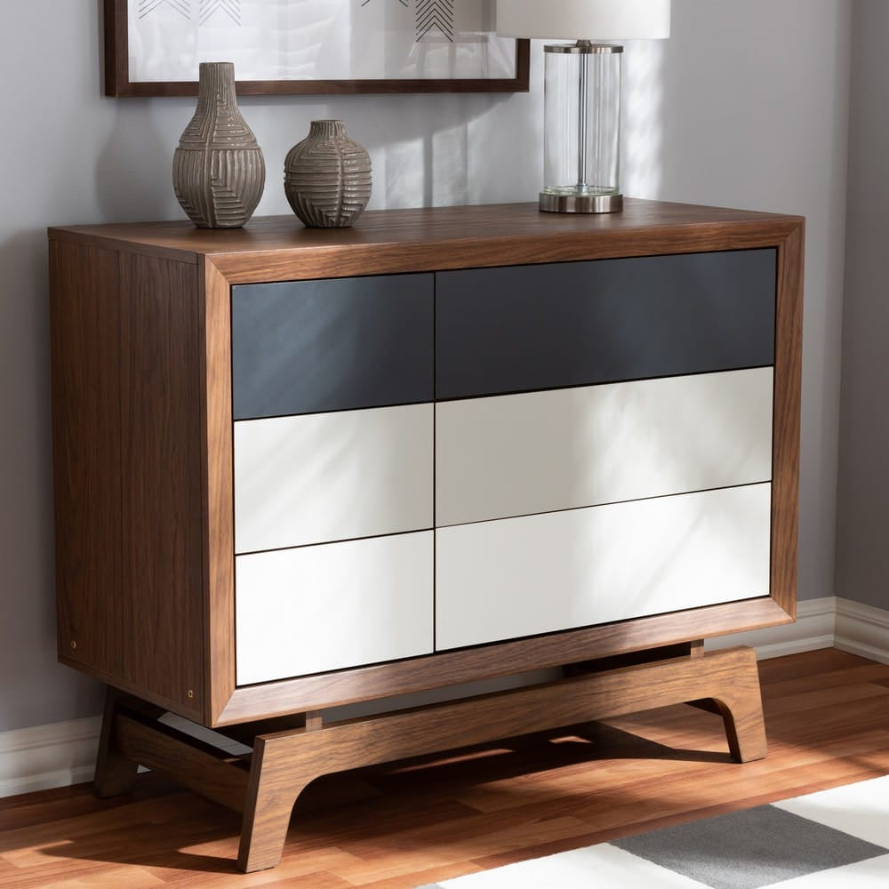Baxton Studio - Svante Chest in Walnut/White/Gray - WI1704-Walnut/White/Grey-6DW-Chest view 7