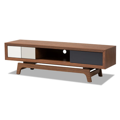 Baxton Studio - Svante TV Stand in Walnut/White/Gray - WI1701-Walnut/White/Grey-TV view 1