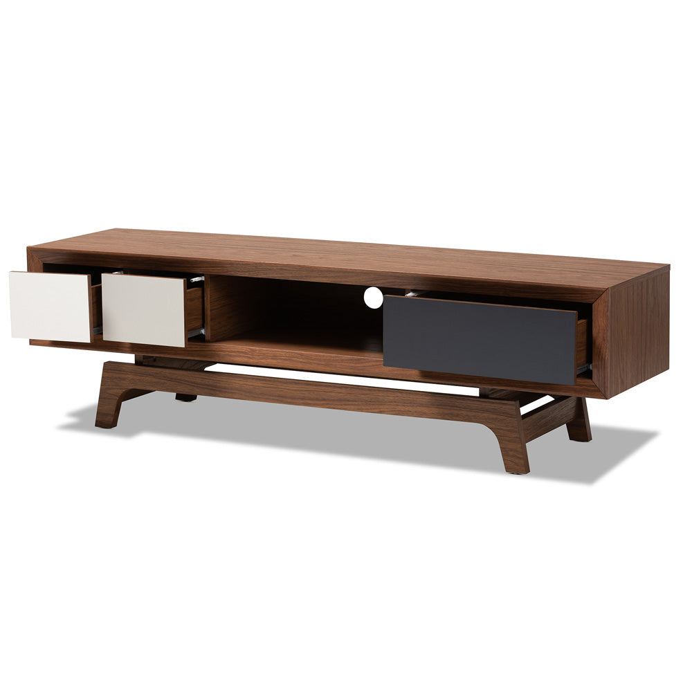 Baxton Studio - Svante TV Stand in Walnut/White/Gray - WI1701-Walnut/White/Grey-TV view 2